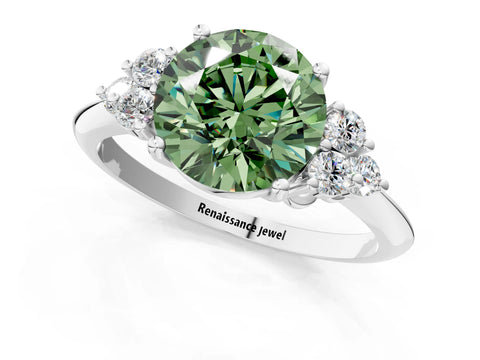 White gold Fancy Green Round Cut Cut Diamond Cluster Ring with Solitaire Band and Four-Prong Setting_13