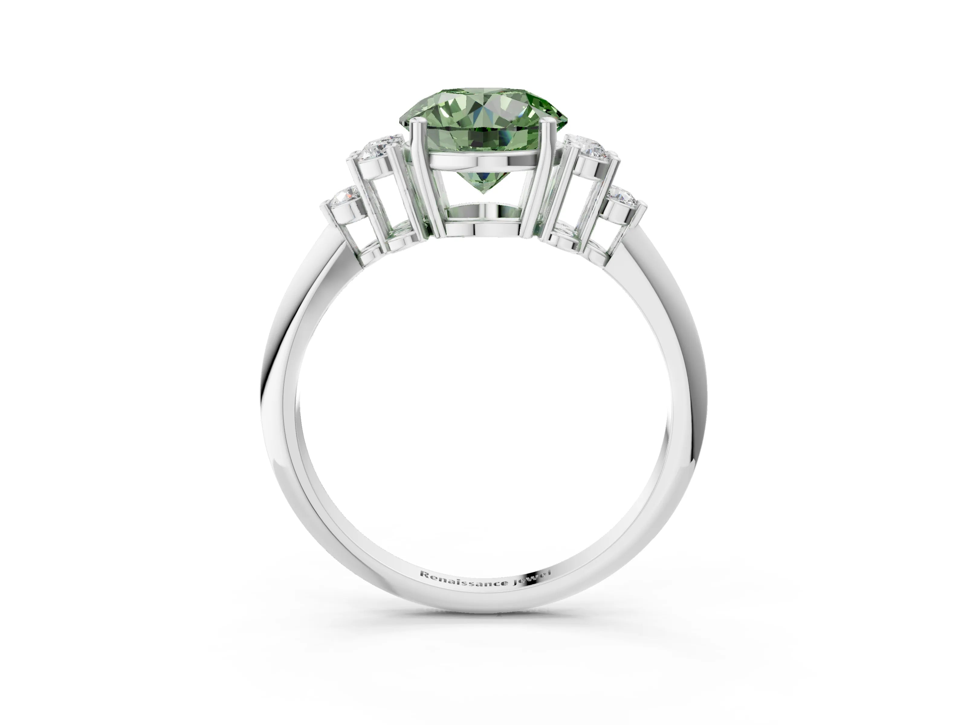 White gold Fancy Green Round Cut Cut Diamond Cluster Ring with Solitaire Band and Four-Prong Setting_15