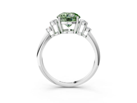 White gold Fancy Green Round Cut Cut Diamond Cluster Ring with Solitaire Band and Four-Prong Setting_15