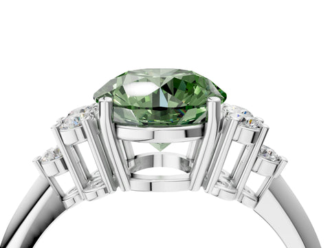 White gold Fancy Green Round Cut Cut Diamond Cluster Ring with Solitaire Band and Four-Prong Setting_16
