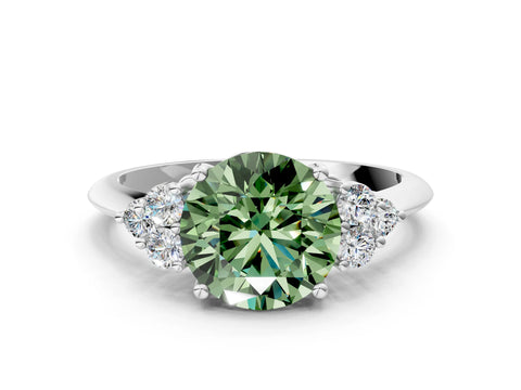 White gold Fancy Green Round Cut Cut Diamond Cluster Ring with Solitaire Band and Four-Prong Setting_36