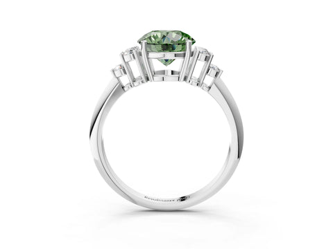 White gold Fancy Green Round Cut Cut Diamond Cluster Ring with Solitaire Band and Four-Prong Setting_39