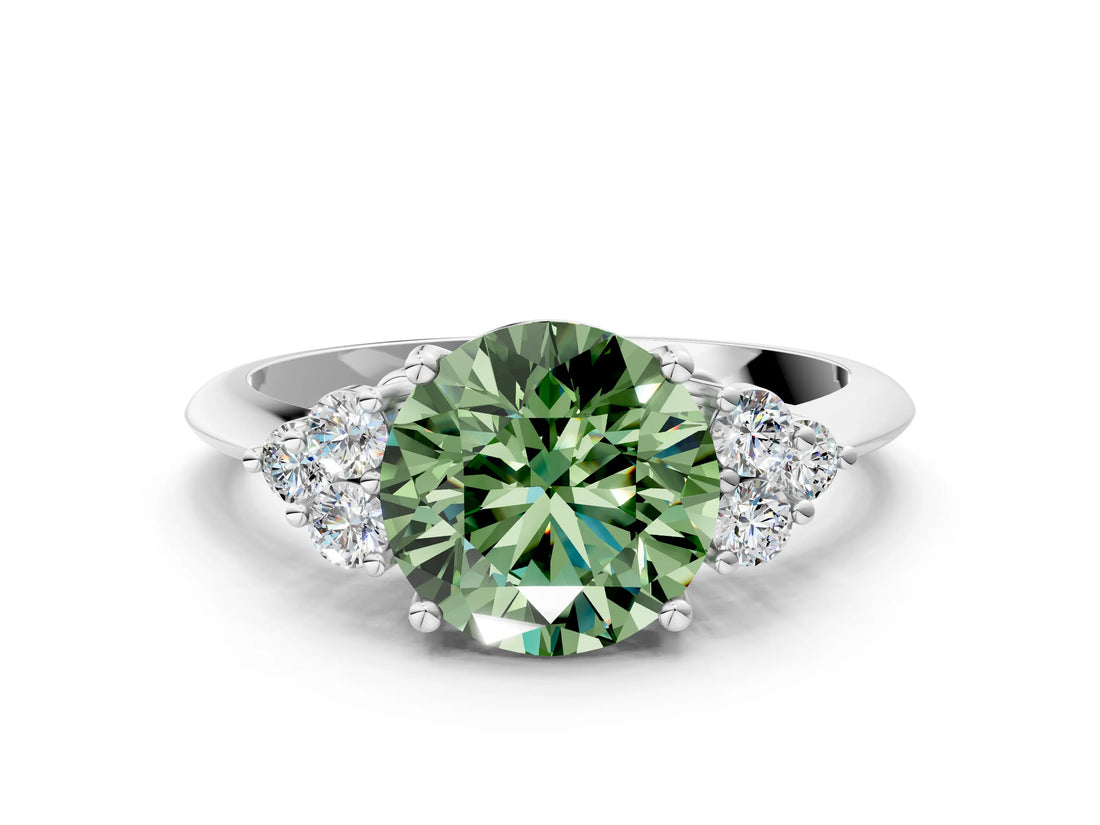 White gold Fancy Green Round Cut Cut Diamond Cluster Ring with Solitaire Band and Four-Prong Setting_48