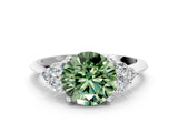 White gold Fancy Green Round Cut Cut Diamond Cluster Ring with Solitaire Band and Four-Prong Setting_48