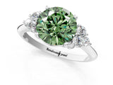 White gold Fancy Green Round Cut Cut Diamond Cluster Ring with Solitaire Band and Four-Prong Setting_49
