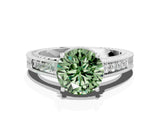 White gold Fancy Green Round Cut Cut Diamond Milgrain Pave Band Four-Prong Setting Ring_3