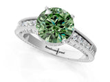 White gold Fancy Green Round Cut Cut Diamond Milgrain Pave Band Four-Prong Setting Ring_4