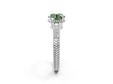White gold Fancy Green Round Cut Cut Diamond Milgrain Pave Band Four-Prong Setting Ring_5