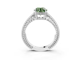 White gold Fancy Green Round Cut Cut Diamond Milgrain Pave Band Four-Prong Setting Ring_6