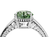 White gold Fancy Green Round Cut Cut Diamond Milgrain Pave Band Four-Prong Setting Ring_7