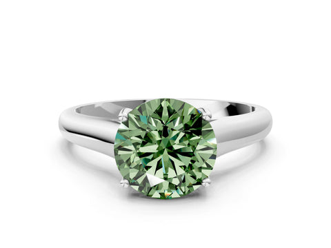 White gold Fancy Green Round Cut Cut Diamond Solitaire Engagement Ring with Tapered Plain Band and Four-Prong Setting_12