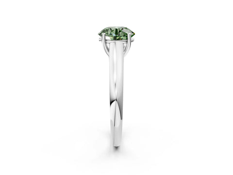 White gold Fancy Green Round Cut Cut Diamond Solitaire Engagement Ring with Tapered Plain Band and Four-Prong Setting_14