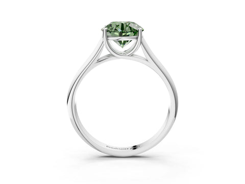 White gold Fancy Green Round Cut Cut Diamond Solitaire Engagement Ring with Tapered Plain Band and Four-Prong Setting_15