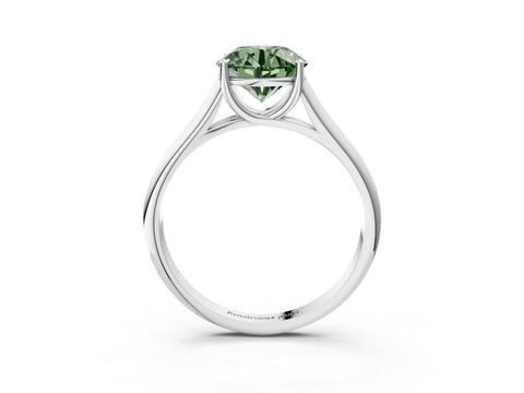 White gold Fancy Green Round Cut Cut Diamond Solitaire Engagement Ring with Tapered Plain Band and Four-Prong Setting_3
