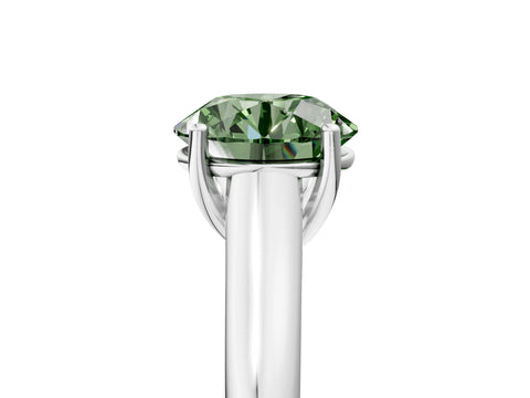White gold Fancy Green Round Cut Cut Diamond Solitaire Engagement Ring with Tapered Plain Band and Four-Prong Setting_5