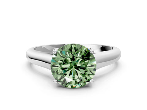 White gold Fancy Green Round Cut Cut Diamond Solitaire Engagement Ring with Tapered Plain Band and Four-Prong Setting