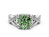 White gold Fancy Green Round Cut Cut Diamond Twisted Band with Milgrain Pave Setting and Four-Prong Setting_12