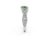 White gold Fancy Green Round Cut Cut Diamond Twisted Band with Milgrain Pave Setting and Four-Prong Setting_2