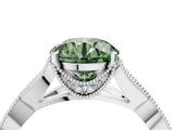 White gold Fancy Green Round Cut Cut Diamond Twisted Band with Milgrain Pave Setting and Four-Prong Setting_4