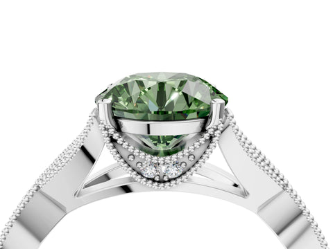 White gold Fancy Green Round Cut Cut Diamond Twisted Band with Milgrain Pave Setting and Four-Prong Setting_4