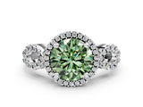 White gold Fancy Green Round Cut Cut Halo Diamond Infinity Band with Four-Prong Setting
