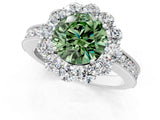 White gold Fancy Green Round Cut Cut Halo Diamond Pavé Engagement Ring with Milgrain Detailing_13