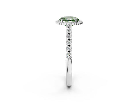 White gold Fancy Green Round Cut Cut Halo Pavé Solitaire Ring with Milgrain Band_14