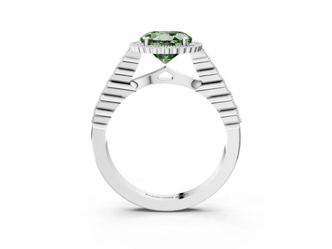 White gold Fancy Green Round Cut Cut Halo Pavé Solitaire Ring with Milgrain Band_3