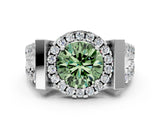 White gold Fancy Green Round Cut Cut Halo Split Shank Prong Set Ring