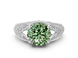 White gold Fancy Green Round Cut Cut Milgrain Pave Diamond Engagement Ring with Four-Prong Setting_3