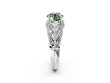 White gold Fancy Green Round Cut Cut Milgrain Pave Diamond Engagement Ring with Four-Prong Setting_5