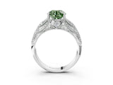 White gold Fancy Green Round Cut Cut Milgrain Pave Diamond Engagement Ring with Four-Prong Setting_6