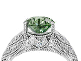 White gold Fancy Green Round Cut Cut Milgrain Pave Diamond Engagement Ring with Four-Prong Setting_7