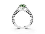 White gold Fancy Green Round Cut Cut Pave Band Milgrain Solitaire Ring_3