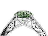 White gold Fancy Green Round Cut Cut Pave Band Milgrain Solitaire Ring_4