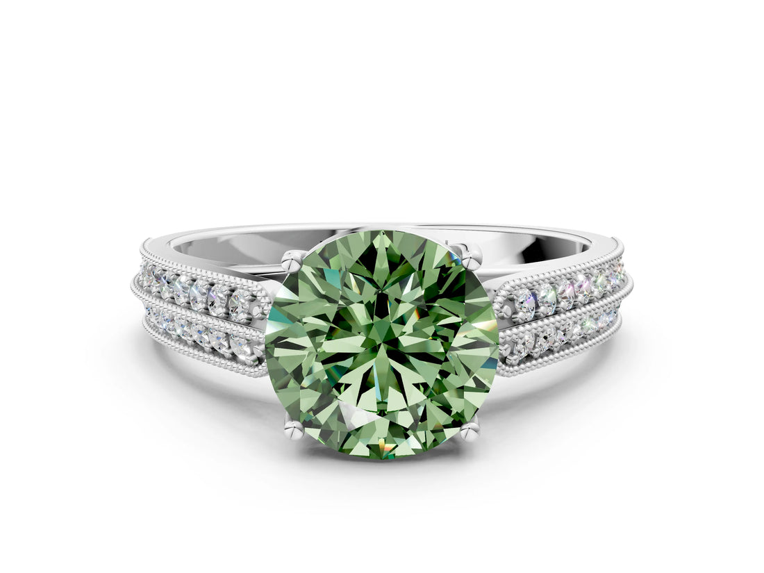 White gold Fancy Green Round Cut Cut Pave Split Shank Engagement Ring with Four-Prong Setting_12