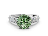 White gold Fancy Green Round Cut Cut Pave Split Shank Engagement Ring with Four-Prong Setting_12