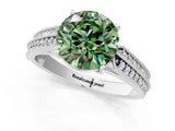 White gold Fancy Green Round Cut Cut Pave Split Shank Engagement Ring with Four-Prong Setting_1
