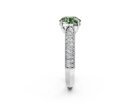 White gold Fancy Green Round Cut Cut Pave Split Shank Engagement Ring with Four-Prong Setting_2