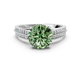 White gold Fancy Green Round Cut Cut Pave Split Shank Engagement Ring with Four-Prong Setting