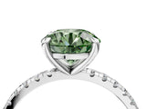 White gold Fancy Green Round Cut Diamond Brilliant Solitaire Ring with Pavé Band and Four-Prong Setting_16