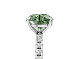 White gold Fancy Green Round Cut Diamond Brilliant Solitaire Ring with Pavé Band and Four-Prong Setting_17