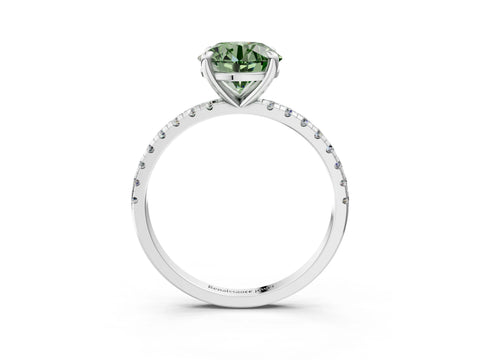 White gold Fancy Green Round Cut Diamond Brilliant Solitaire Ring with Pavé Band and Four-Prong Setting_3