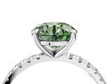 White gold Fancy Green Round Cut Diamond Brilliant Solitaire Ring with Pavé Band and Four-Prong Setting_4