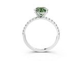 White gold Fancy Green Round Cut Diamond Brilliant Solitaire Ring with Pavé Band and Four-Prong Setting_4