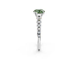 White gold Fancy Green Round Cut Diamond Cathedral Solitaire Ring with Round  Pavé Band_221