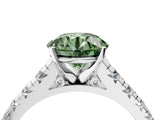 White gold Fancy Green Round Cut Diamond Cathedral Solitaire Ring with Round  Pavé Band_223