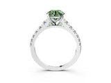 White gold Fancy Green Round Cut Diamond Cathedral Solitaire Ring with Round  Pavé Band_224