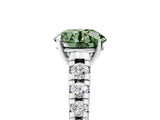 White gold Fancy Green Round Cut Diamond Cathedral Solitaire Ring with Round  Pavé Band_226