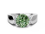 White gold Fancy Green Round Cut Diamond Channel Set Solitaire Ring with Four-Prong Setting_26